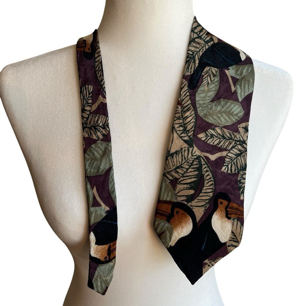 Men's Robert Stock 100% Silk Tropical Toucan Tie Necktie Office Fun Bird Lover